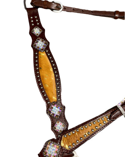 Cowhide Inlay Browband Headstall & Breastcollar Set - Image 3