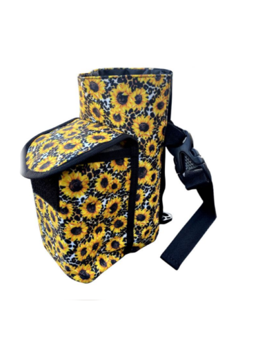 Sunflower & Cheetah Printed Insulated Nylon Bottle Carrier with Pocket
