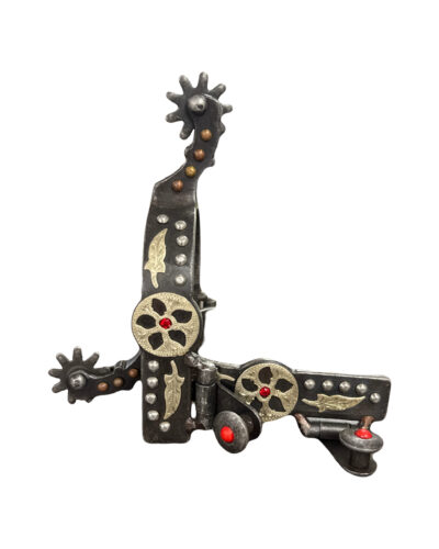 Antique Grey Steel Spur with Silver Overlay