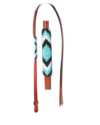 Teal, Black and White Beaded Leather Over & Under Whip