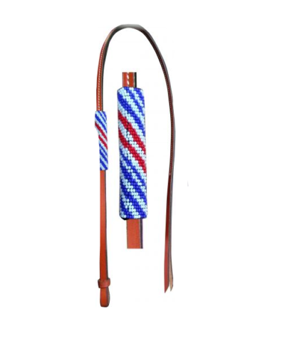Red, White & Blue Beaded Leather Over and Under Whip