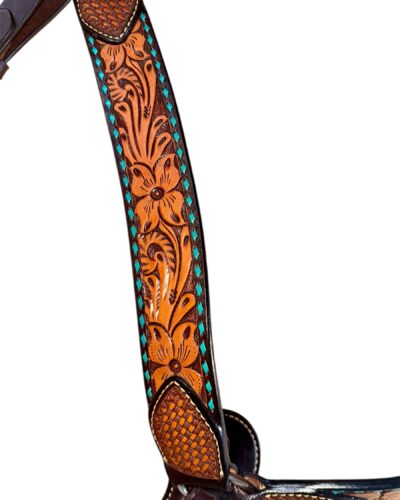 Alternative view of Weaver Turquoise Cross Floral Buckstitched Breastcollar
