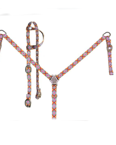 Aztec Print Nylon 1-Ear Headstall & Breastcollar Set