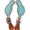 Ladies Teal Hair on Cowhide Spur Straps w/ Acid Wash Spots