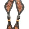 Ladies Two Tone Floral Tooled Spur Straps