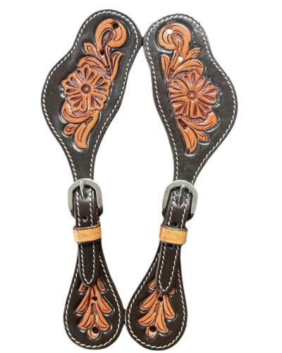 Ladies Two Tone Floral Tooled Spur Straps