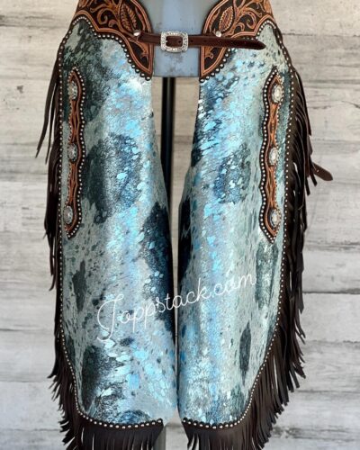 Custom Made Blue Acid Wash Cowhide Chinks