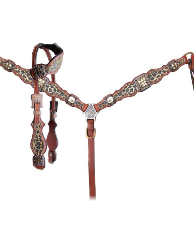 Cheetah Print 1-Ear Headstall & Breastcollar Set