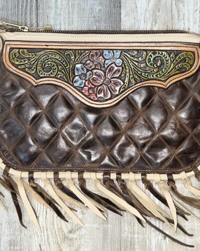 Painted Floral & Fringe Wristlet