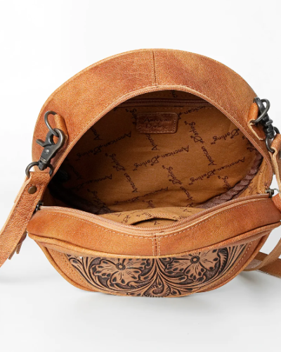American Darling Canteen Hand Tooled Hair On Cowhide Purse - Image 3