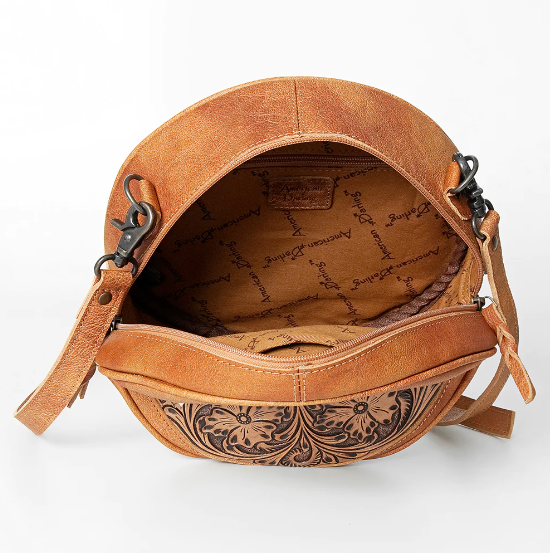 American Darling Canteen Hand Tooled Hair On Cowhide Purse - Image 3