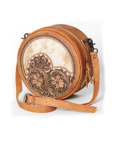American Darling Canteen Hand Tooled Hair On Cowhide Purse