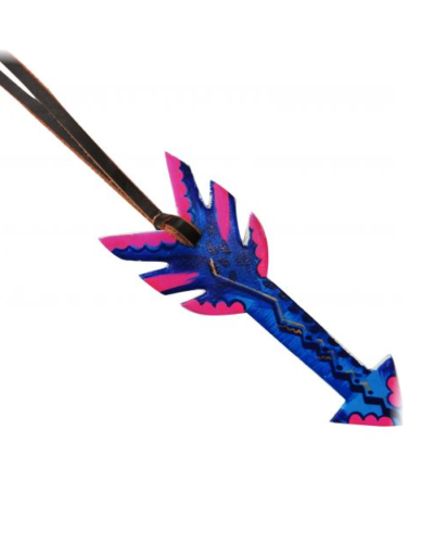 Pink & Blue Painted Feather Tie On Saddle Charm
