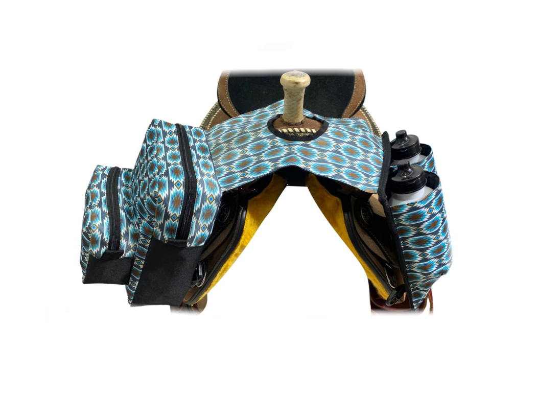 Grey Blue Aztec Print Nylon Horn Bag
