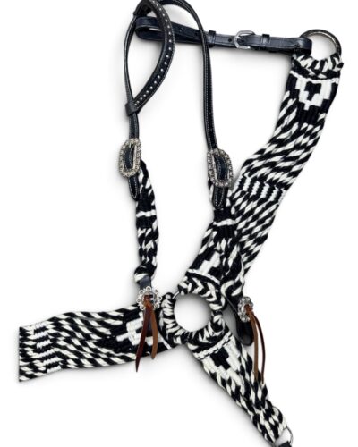 Black & White Mohair Headstall and Breastcollar Set