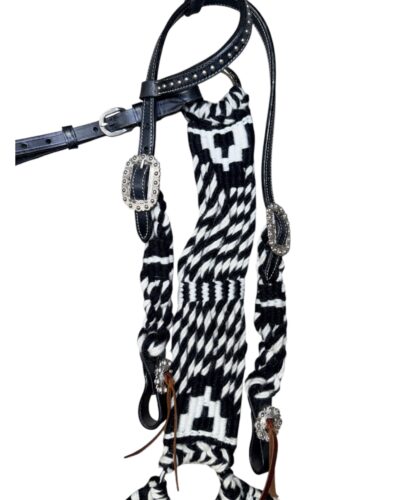 Alternative view of Black & White Mohair Headstall and Breastcollar Set