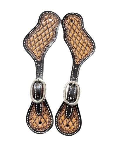 Ladies Size Two Tone Quilt Tooled Spur Straps