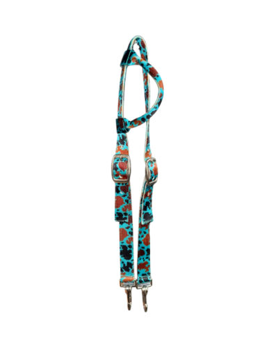 Teal Cow Print Nylon 1-Ear Headstall