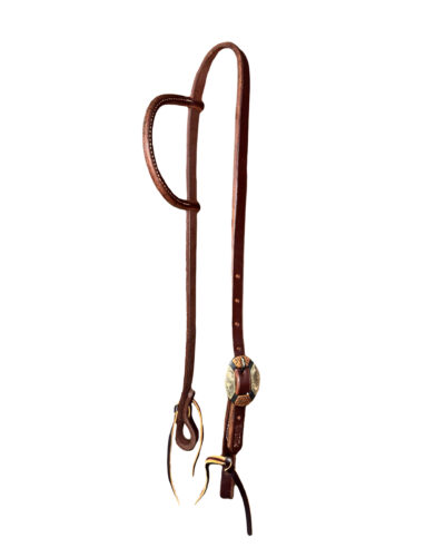 Heavy Oiled Harness Leather 1-Ear Headstall w/ Silver & Copper Buckle