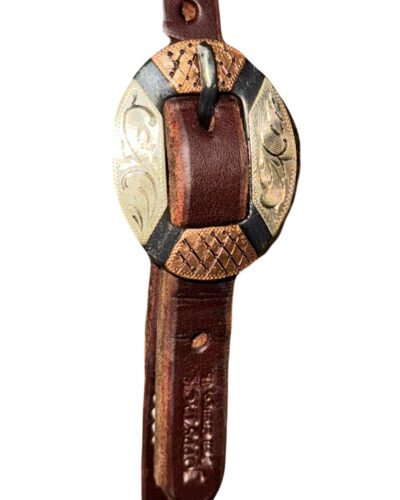 Alternative view of Heavy Oiled Harness Leather 1-Ear Headstall w/ Silver & Copper Buckle