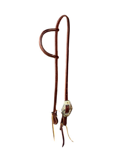 Heavy Oiled Harness Leather Headstall w/ Floral Hexagon Buckle
