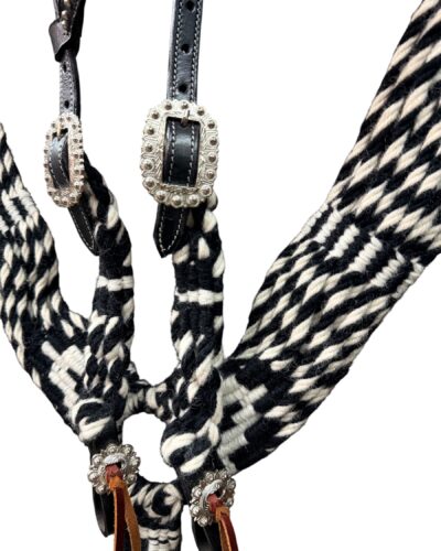 Alternative view of Black & White Mohair Headstall and Breastcollar Set
