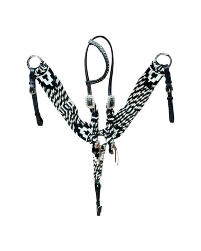 Black & White Mohair Headstall and Breastcollar Set