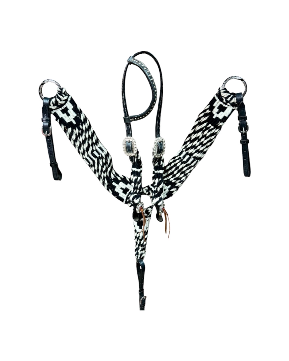Black & White Mohair Headstall and Breastcollar Set