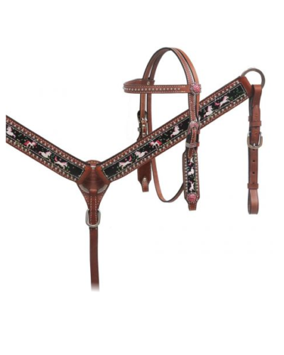 Pony Size Unicorn Print Headstall & Breastcollar Set