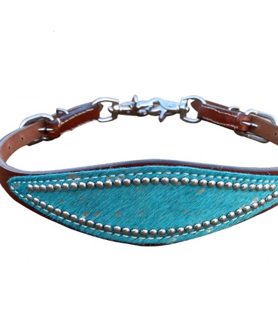 Teal Acid Wash Hair On Cowhide Wither Strap
