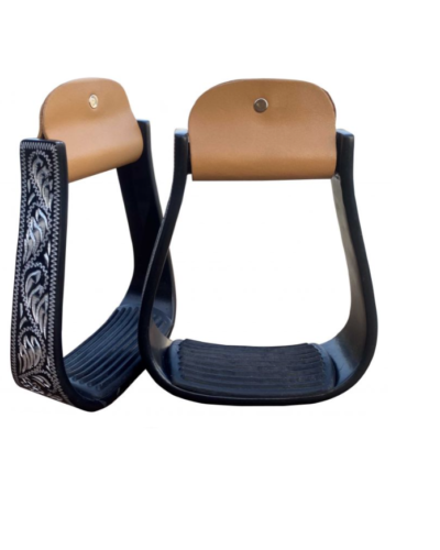 Black Aluminum Stirrups with Silver Engraving