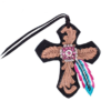 Pink and Turquoise Feather Tie On Leather Cross