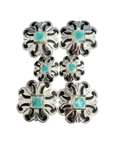 Silver & Black Concho Set w/ Turquoise Stone