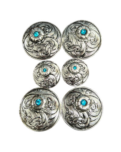 Turquoise Crystal & Silver Concho Set