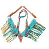 Mini Size Metallic Teal Fringe Headstall & Breastcollar Set