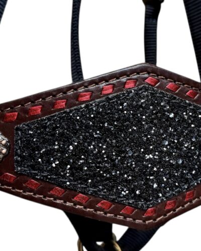 Alternative view of Rockn' Wilsons Chunky Black Glitter & Red Buckstitch Bronc Nose Halter