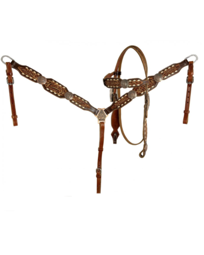 Floral Tooled Leather Headstall & Breastcollar Set