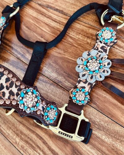 Rockn' Wilsons Cheetah w/ Leather Flowers Bronc Halter