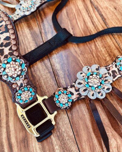 Rockn' Wilsons Cheetah w/ Leather Flowers Bronc Halter - Image 3