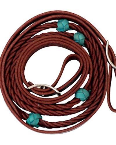 Barrel Rein 5/8" 5 Plait Braided Leather Barrel Reins With Turquoise Knots