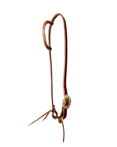 Heavy Oiled Harness Leather Headstall w/ Silver Floral Buckle