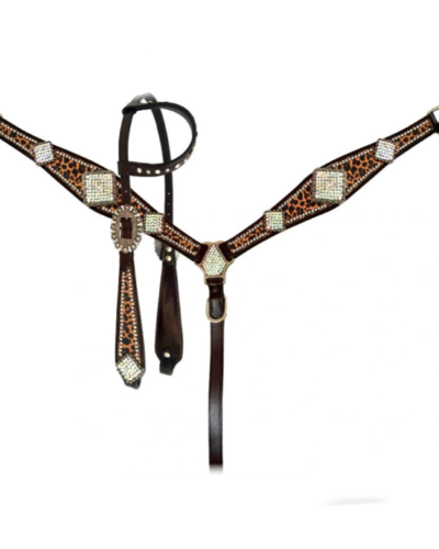 Cheetah Print w/ Rhinestone Accents Headstall & Breastcollar Set