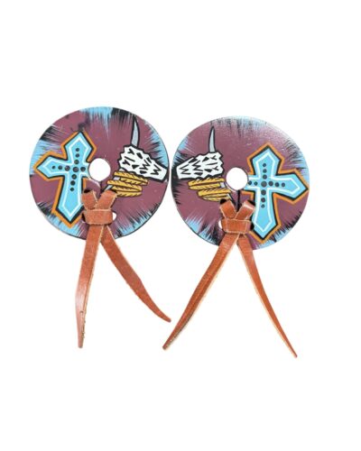 Hand Painted Distressed Skull & Cross Design Leather Bit Guards
