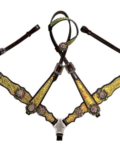 Yellow/Green Neon Gator Headstall and Breastcollar Set