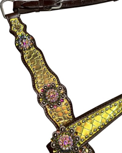 Alternative view of Yellow/Green Neon Gator Headstall and Breastcollar Set