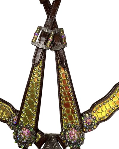 Yellow/Green Neon Gator Headstall and Breastcollar Set - Image 3