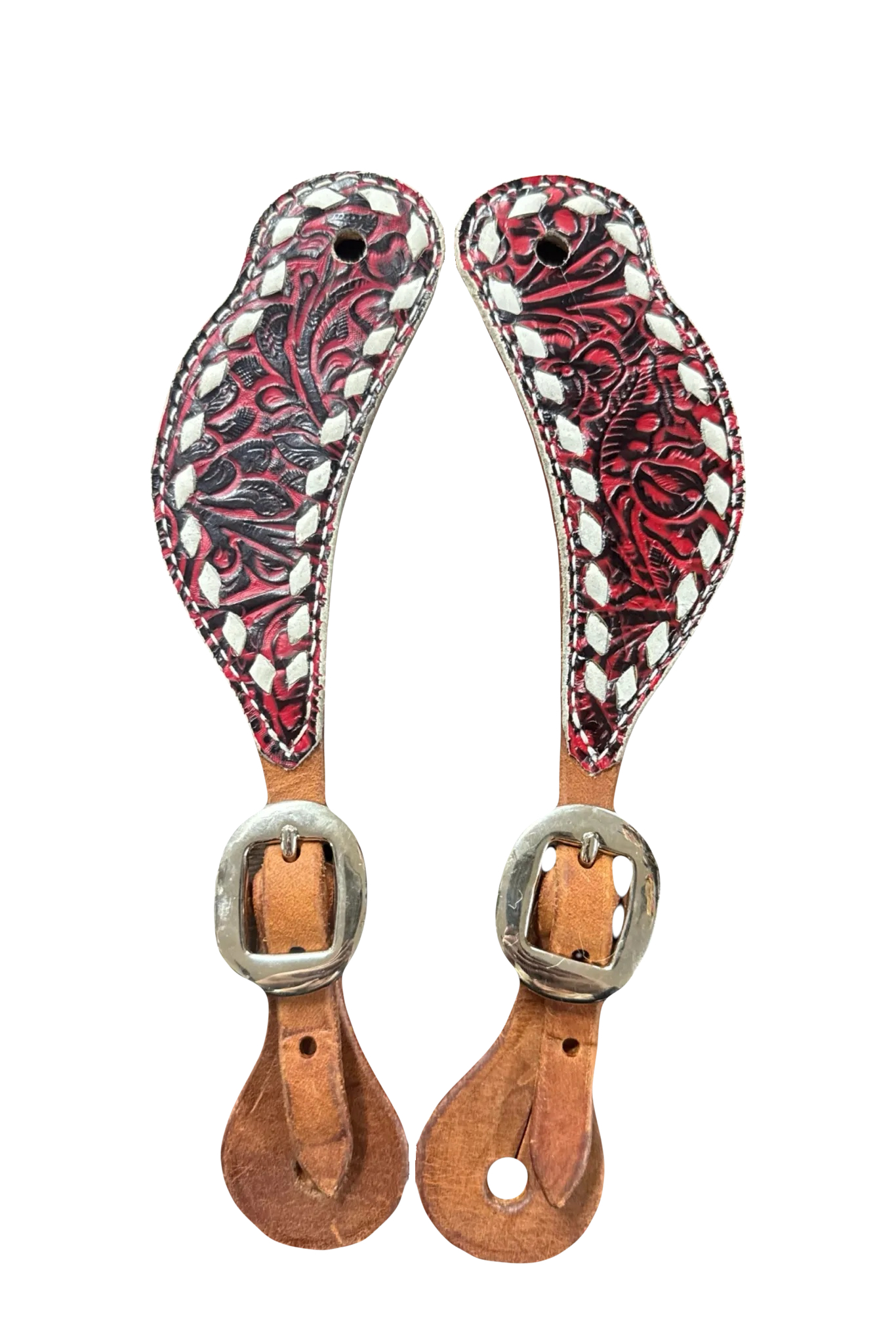 San Saba Floral Spur Straps w/ White Buckstitching