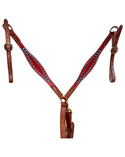San Saba Red Gator Breastcollar w/ Turquoise Buckstitch