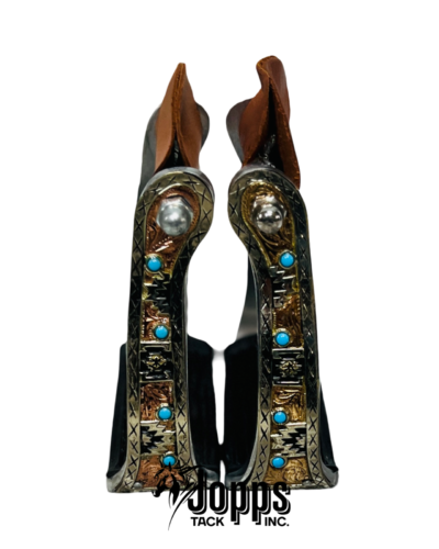 Engraved Navajo Print & Turquoise Aluminum Stirrups