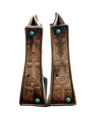 Engraved Copper Cross & Turquoise Aluminum Stirrups